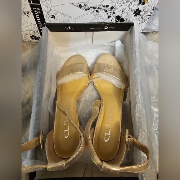 CL by Chinese Laundry Jody Gold Block Heel Sandals Shoes Women's 6.5 NIB - Picture 5 of 11
